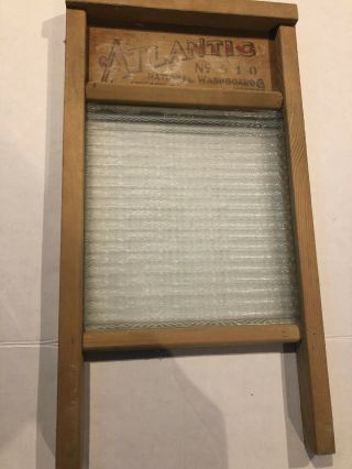 Vintage Rare Antique Atlantic No 510 National Glass Wood Washboard Ribbed Glass 9