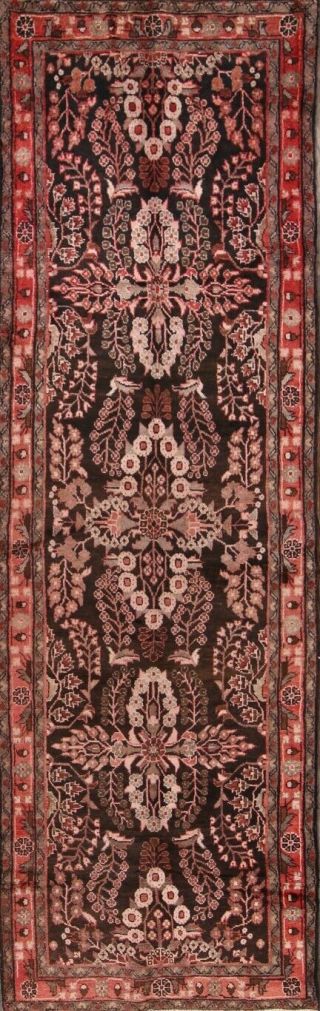 Antique Floral Black Runner 4x11 Lilian Hamedan Persian Oriental Rug 11 