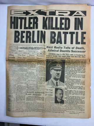 Hitler Killed In Berlin Battle - World War Ii - La Herald Express 1945 Newspaper