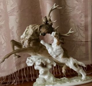 Hutschenreuther Selb Figurine “stag Hunt” 1955 - 1968.  Signed By K.  Tutter