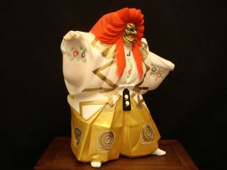 14 " H Artist Hen Japanese Hakata Kabuki Doll W/ Wooden Stand