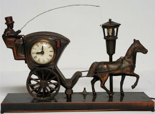 Vintage United Sessions Clock 701 Horse Carriage Hansom Cab Shelf Mantel Clock