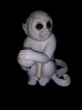 Extremely Rare White Italian Ceramic Capuchin Monkey Holding Ball Elvis Fame