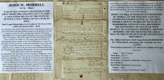War 1812 First Troop Philadelphia City Cavalry Vet Letter Signed Harrisburg 1834