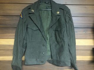 Wwii U.  S.  Army 1944 Military Wool Od Field " Ike " Coat Jacket 36l U.  S Pins Patch
