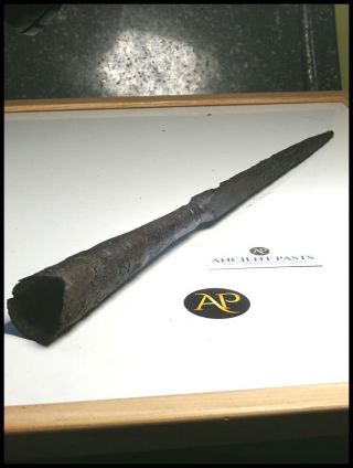 Very Fine Large Anglo - Saxon Socketed Quadrilateral Bodkin Spear Head – 31.  6 Cm