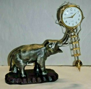 Fuji Mystery Elephant Swinger 8 Day Desk Mantel Clock Rare Boudoir Japan