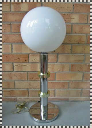 Vintage Mid Century Modern Chrome With White Glass Globe Shade Table Lamp Light