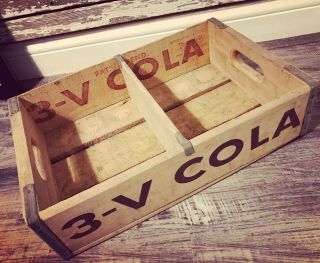 Vintage Near 1950’s 3 - V Cola Wood Soda Pop Crate Case Adrian Michigan