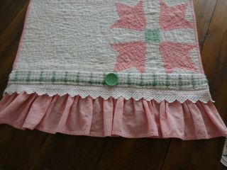Vintage Pink & White Quilt Chenille Table Runner Shabby Cottage 2