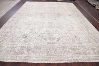 Antique EVENLY WORN Geometric Muted Ivory/Silver Persian Distressed Rug 10 ' x13 ' 10