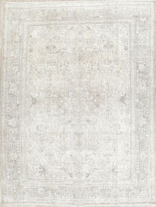 Antique Evenly Worn Geometric Muted Ivory/silver Persian Distressed Rug 10 