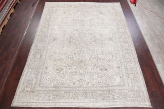 Antique EVENLY WORN Geometric Muted Ivory/Silver Persian Distressed Rug 10 ' x13 ' 2