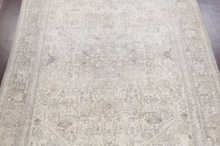 Antique EVENLY WORN Geometric Muted Ivory/Silver Persian Distressed Rug 10 ' x13 ' 3