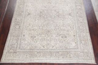 Antique EVENLY WORN Geometric Muted Ivory/Silver Persian Distressed Rug 10 ' x13 ' 5