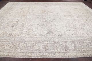 Antique EVENLY WORN Geometric Muted Ivory/Silver Persian Distressed Rug 10 ' x13 ' 9