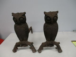 Antique Cast Iron Owl Fireplace Andirons 29