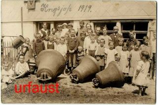 German Wwi Children With Church Bells For Melting Down Photo 1917