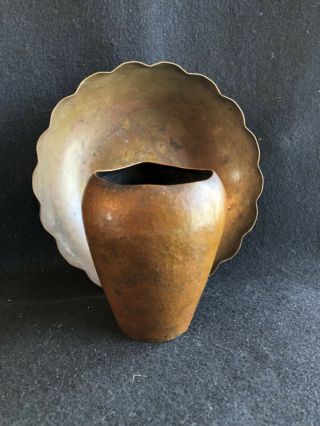 Impressive 15 " Hi Arts & Crafts Hammered Brass Vase Stickley Era Copper Antique
