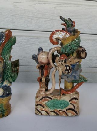 Antique Chinese Multicolored Ceramic Pottery Incense Holder Dragon & Phoenix `nr 3