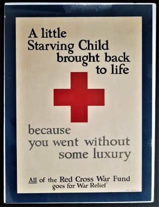 World War I Poster Red Cross War Fund Relief 20.  5x27.  5 Antique