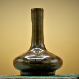 18th Century - Antique Rare Chinese Script Tea - Dust Glaze Compressed Bottle Vase