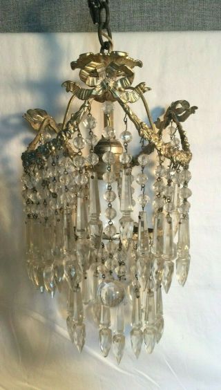 Antique Vintage Czech Czechoslovakia Glass Crystal 15 " Chandelier Hanging Light