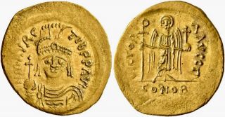 Byzantine Gold Solidus Of Maurice Tiberius (582 - 602.  Constantinopolis,  583 - 601.