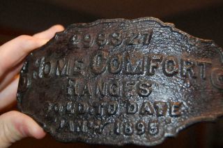 Antique 1895 Home Comfort Ranges Stove To Date Cast Iron Plaque Tag Sign