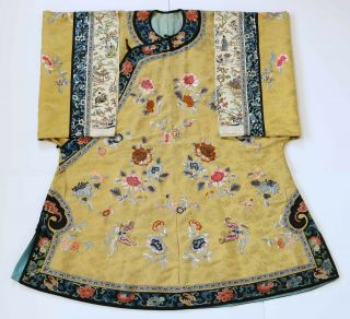 Chinese Damask Silk & Needle - Worked Informal Women ' s ROBE / Late 19th Century 6