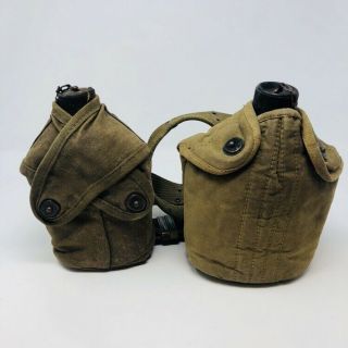 Vintage 1943 Wwii Korean War Water Canteen (2) With Utility Belt