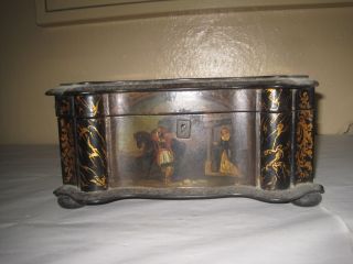 Antique Hand Painted Papier Mache Parer Mache Sewing/ Jewelry Box