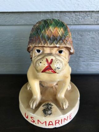 Vintage Chalkware U.  S.  Marine Corps Mascot Bulldog Devil Dogs Wwii Era