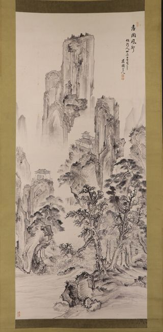 Japanese Hanging Scroll Art Painting Sansui Landscape Asian Antique E6841