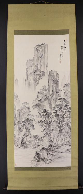 JAPANESE HANGING SCROLL ART Painting Sansui Landscape Asian antique E6841 2