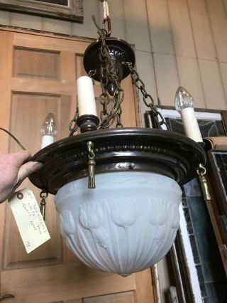 Llt Antique Tulip Glass Bowl Light Fixture 4 Arm Re - Wired 16 W X 22h