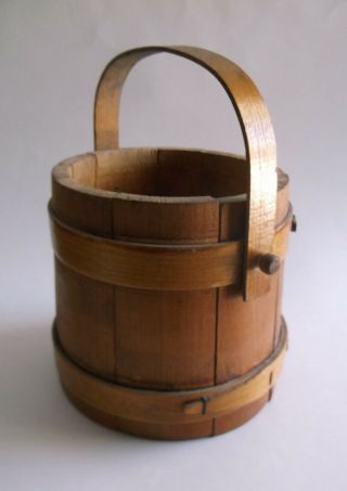 Antique Rare Smaller 6 - 1/4 " Wooden Firken Shaker Sugar Maple Bucket