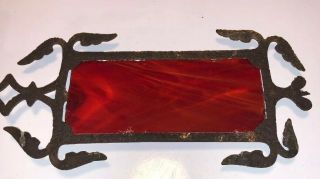 Primitive Antique Cast Iron Weather Vane Weathervane Arrow w Red Cut Slag Glass 3