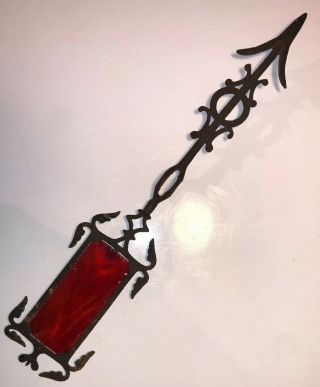 Primitive Antique Cast Iron Weather Vane Weathervane Arrow w Red Cut Slag Glass 4