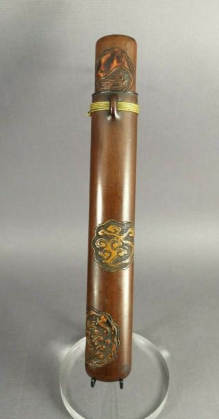 Lovely Antique 19th C Meiji Period Japanese Wooden Kiseruzutsu Pipe Holder Nr