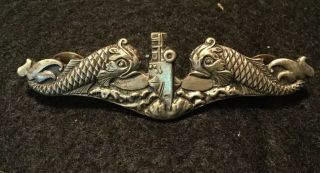 Vintage Us Navy Sterling Silver Filled Submarine Dolphin Wings Badge Pin 1960’s