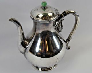Antique Japanese Sterling Silver Teapot Green Jade Knob & Dragon Handle Japan