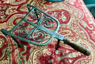 Late 18th - Early 19th Ctry.  Tall Hand Forged Fancy Iron Trivet