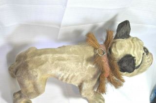 Antique Paper Mache French Bulldog Growler/Nodder Barking/Mechanism/Wood Wheels 12