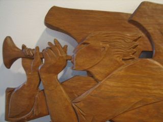 Large Vintage Antique Modernist Carved Wood Angel Wall Hanging