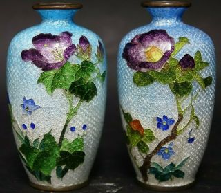 Japanese Ginbari Cloisonne Vases Signed On Base Very Rare