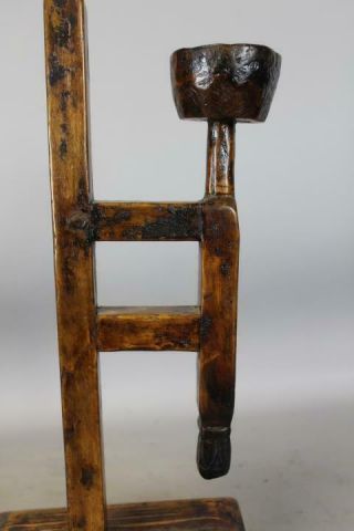 A VERY RARE 17TH C PILGRIM AMERICAN WOODEN TABLE TOP GREASE LAMP IN MAPLE 7