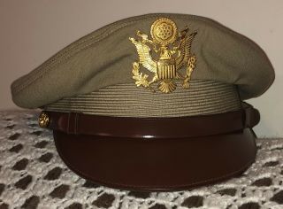 Us Army Khaki Wool Officer’s Service Visor Cap Hat Named 7 1/8 Korean War Era