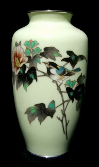 Japanese Cloisonne Ando Vase W/bird,  Foliage & Flower - 8 - 1/2 " C.  1920
