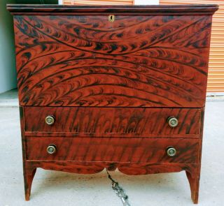 Exceptional Turn Of The Century Paint Decorated Mule Chest - Prob.  Vermont